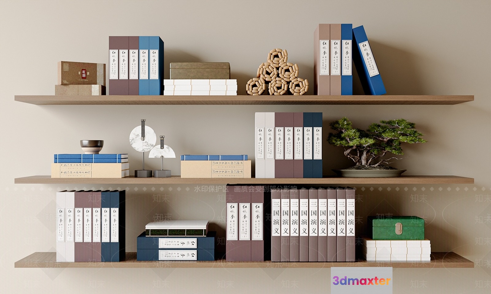 Wooden Bookshelves 3D Model - 4141 - VRAY Render