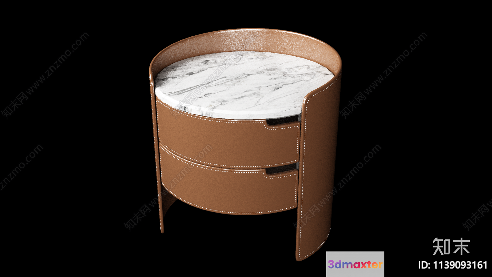 Modern Brown Leather Side Table With White Marble Top 3D Model - 11515 - VRAY Render