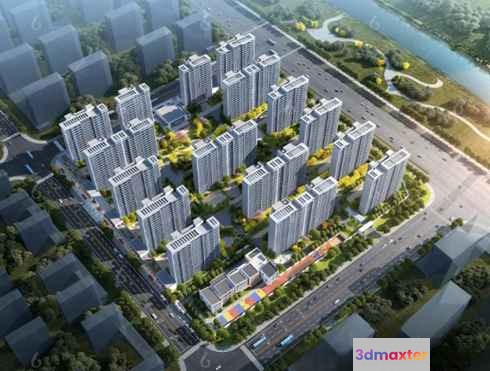 Aerial View Of A Cityscape 3D Model - 9337 - VRAY Render