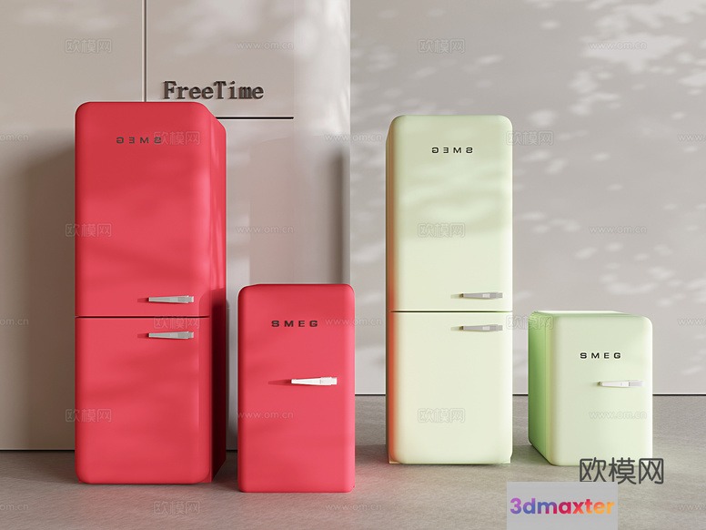 Retro Fridge Collection 3D Model - 1827 - VRAY Render