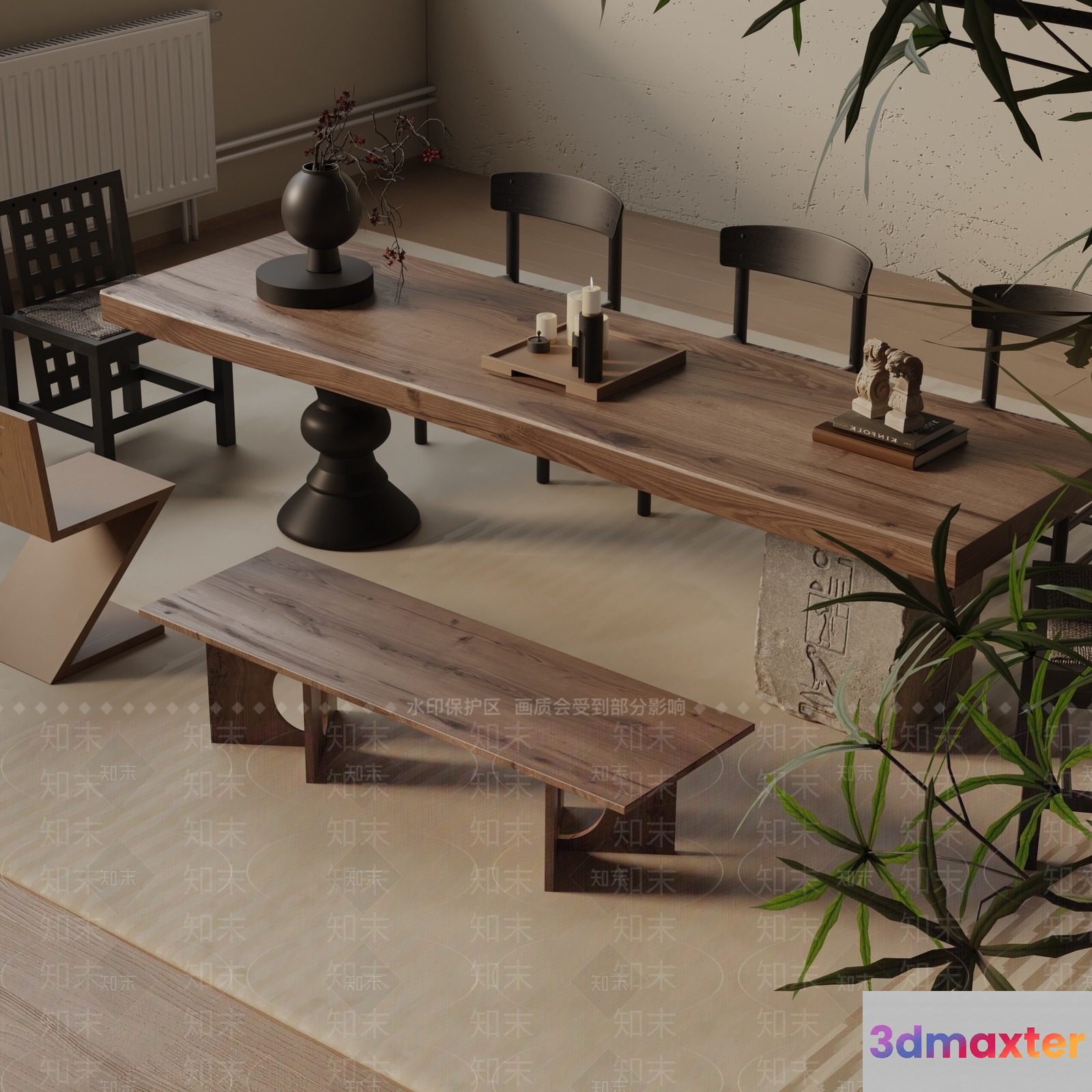 Modern Dining Table 3D Model - 1477 - VRAY Render