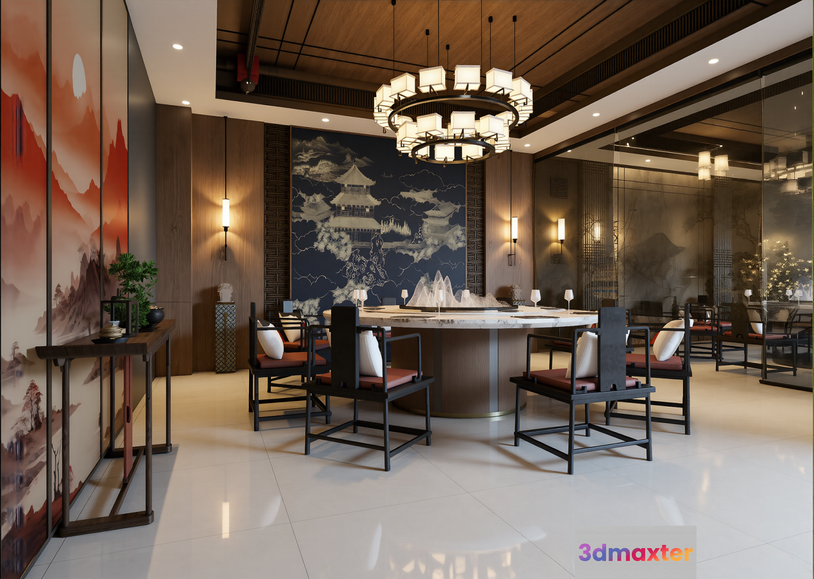 Modern Asian Dining Room 3D Model - 7189 - VRAY Render