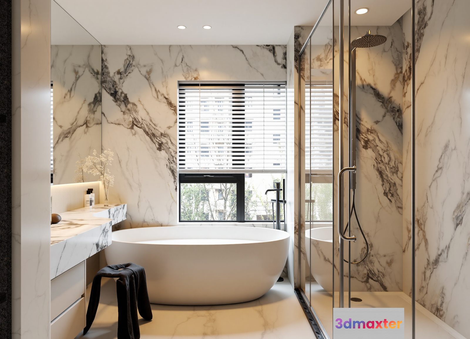 Modern Marble Bathroom 3D Model - 12571 - VRAY Render