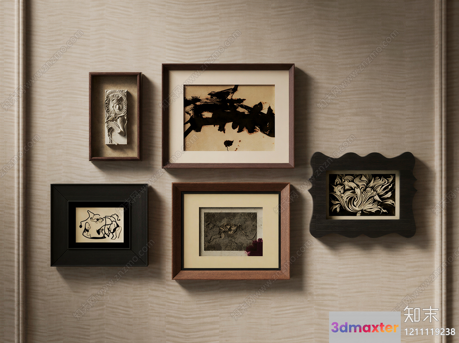 Six Framed Art Pieces On A Wall 3D Model - 1365 - VRAY Render