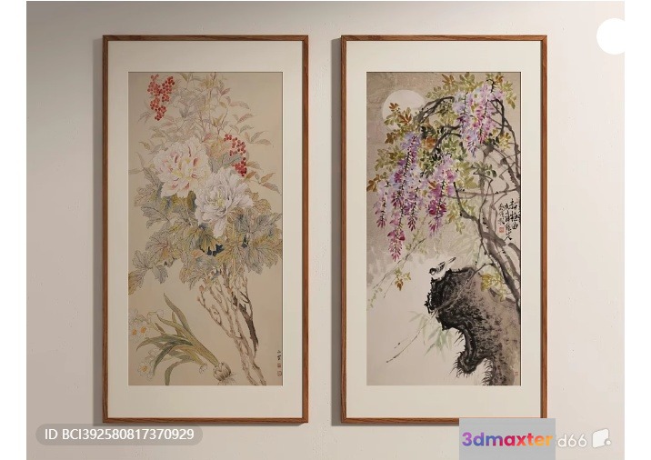 Two Framed Paintings Of Flowers And A Bear 3D Model - 6222 - VRAY Render