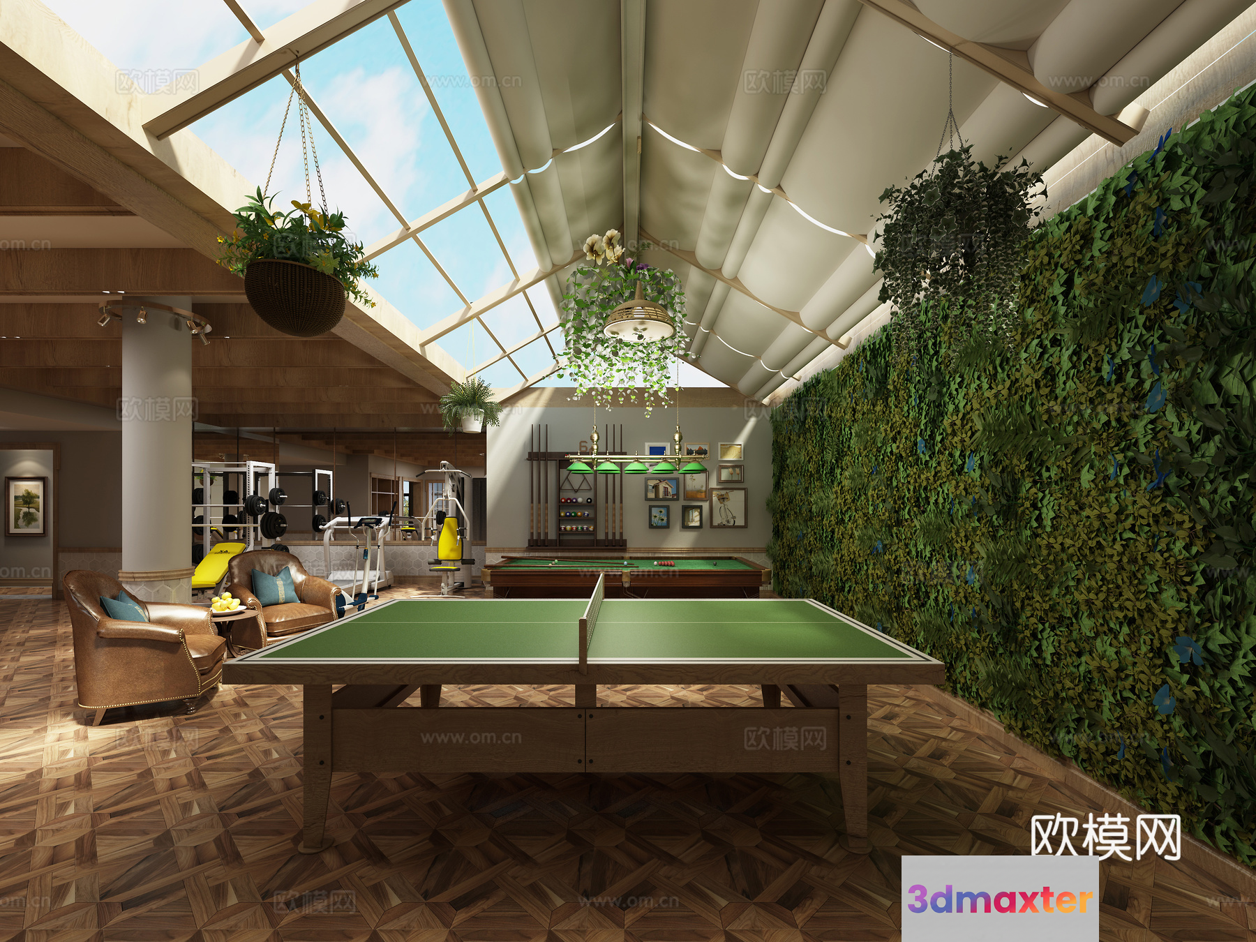 A Large Indoor Pool Table 3D Model - 8142 - VRAY Render