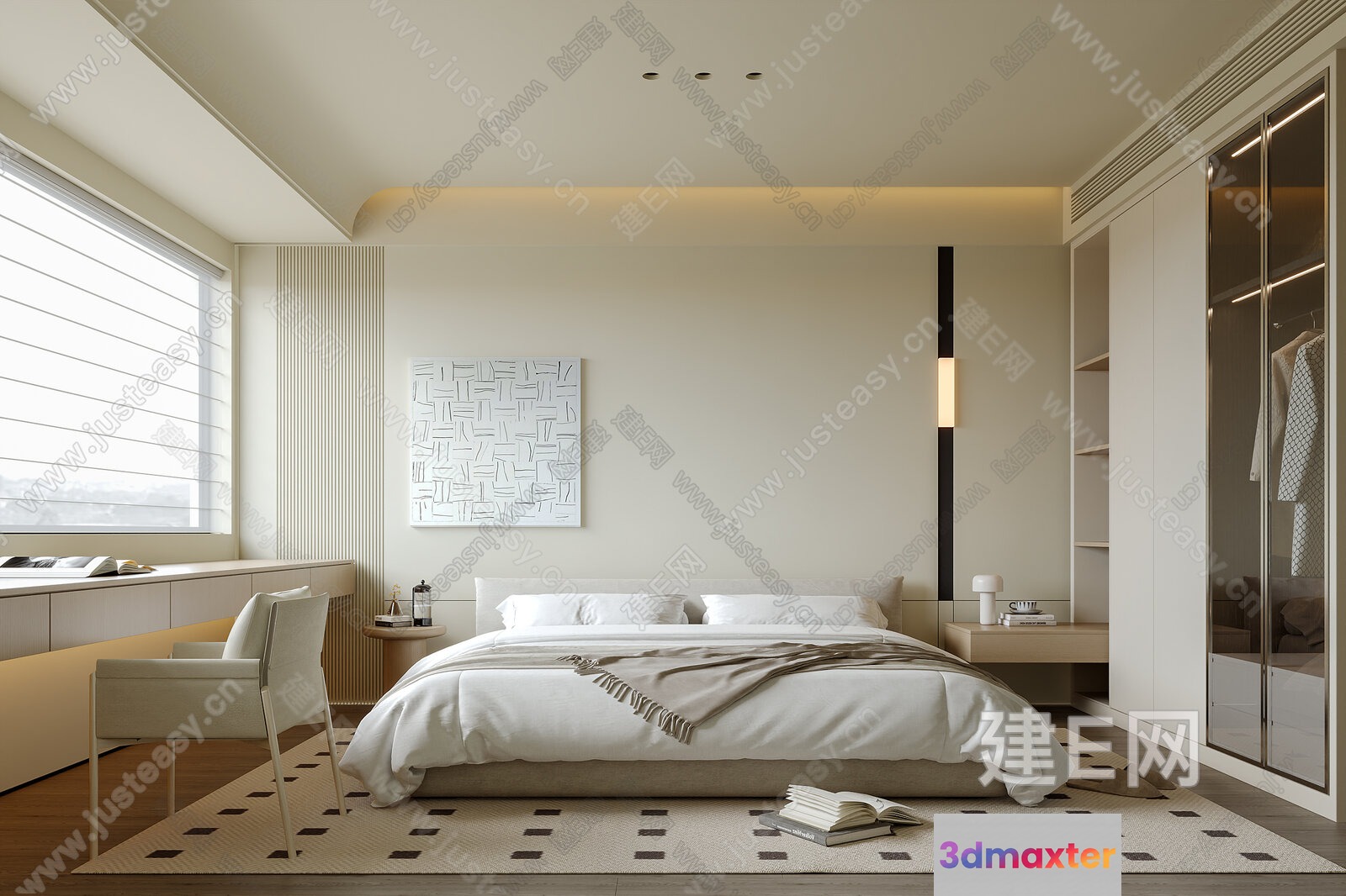 Modern Bedroom With White Furniture 3D Model - 22140 - VRAY Render