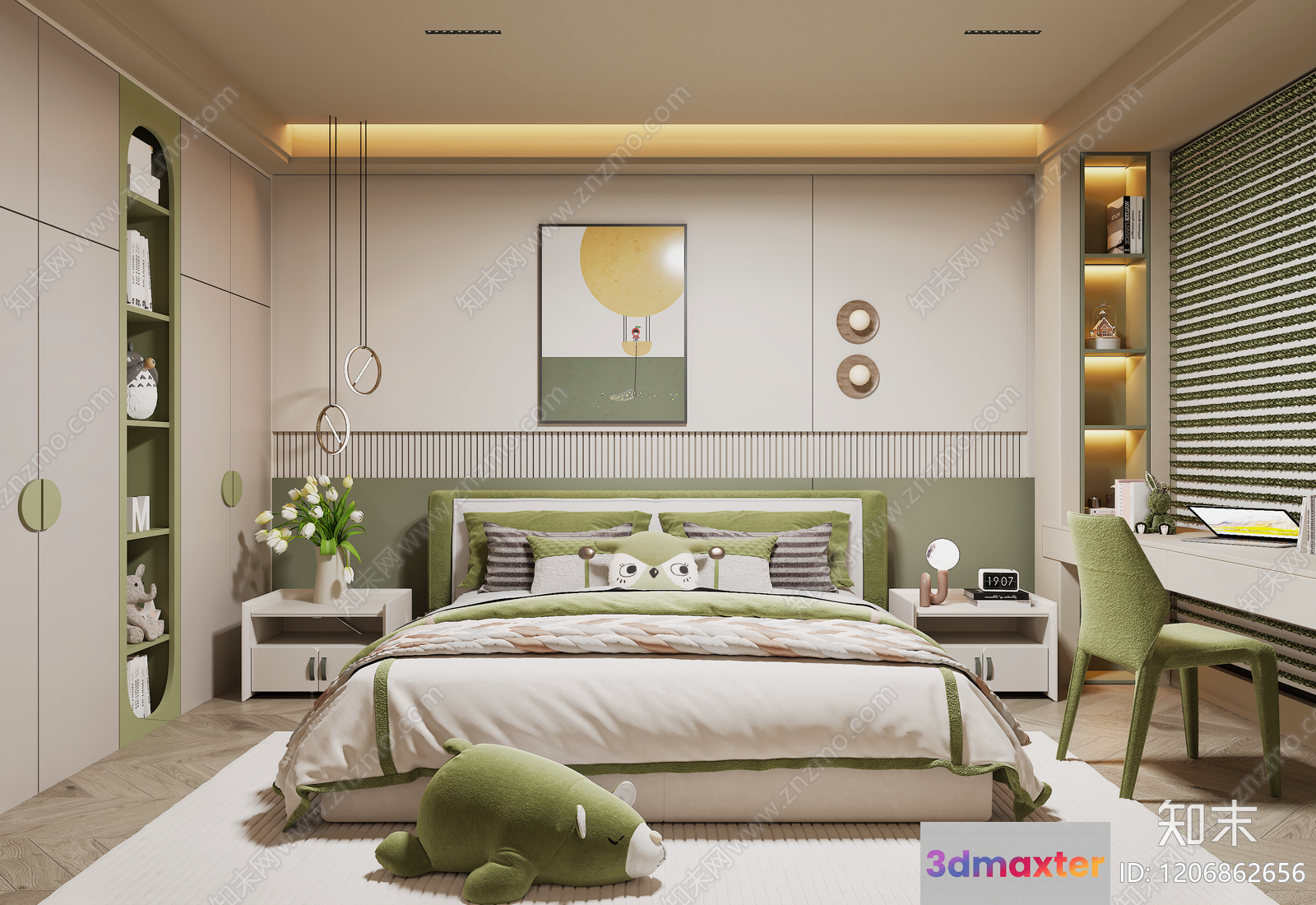 Cozy Green Bedroom 3D Model - 6157 - VRAY Render