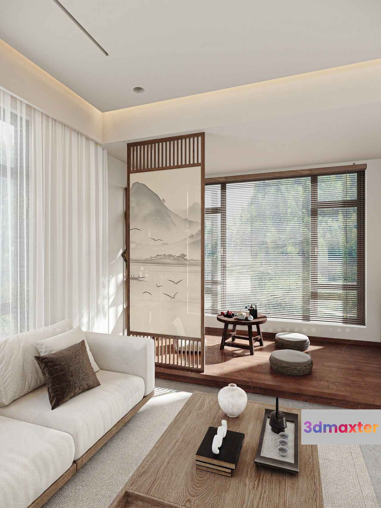 Modern Asian-Inspired Living Room 3D Model - 4936 - VRAY Render