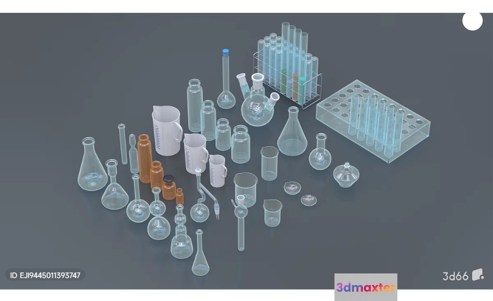 A Collection Of Laboratory Glassware 3D Model - 6290 - VRAY Render
