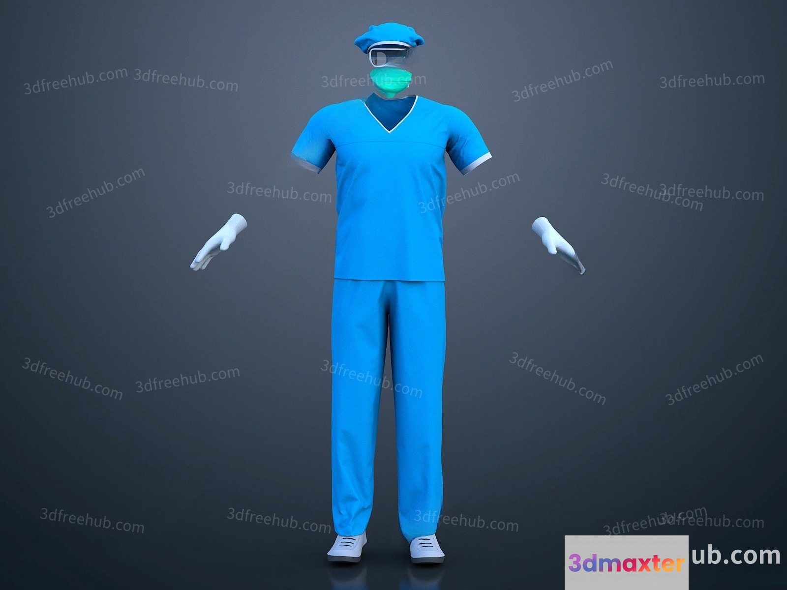The Main Subject Is A 3D Rendering Of A Person Wearing Medical Scr 3D Model - 20172 - VRAY Render