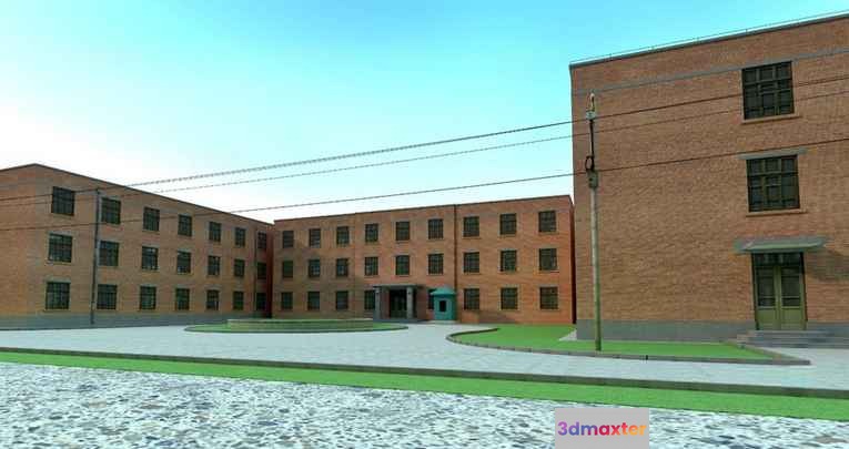 A Large Brick Building 3D Model - 13575 - VRAY Render