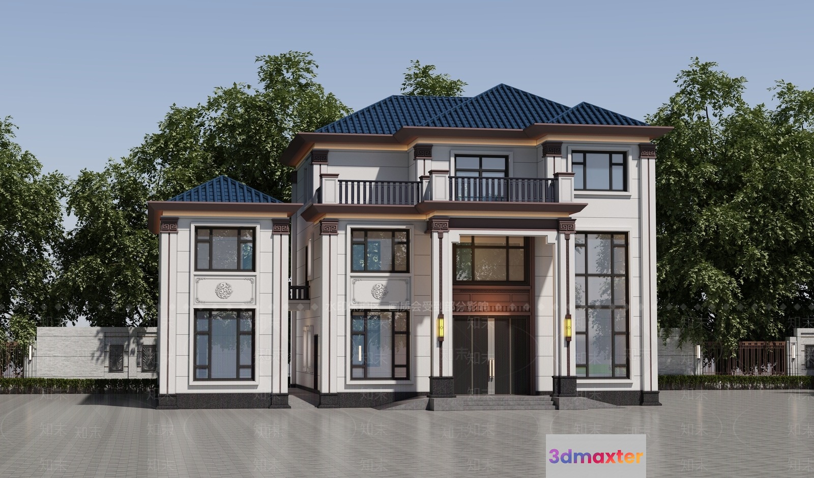 A Large White House 3D Model - 13390 - VRAY Render