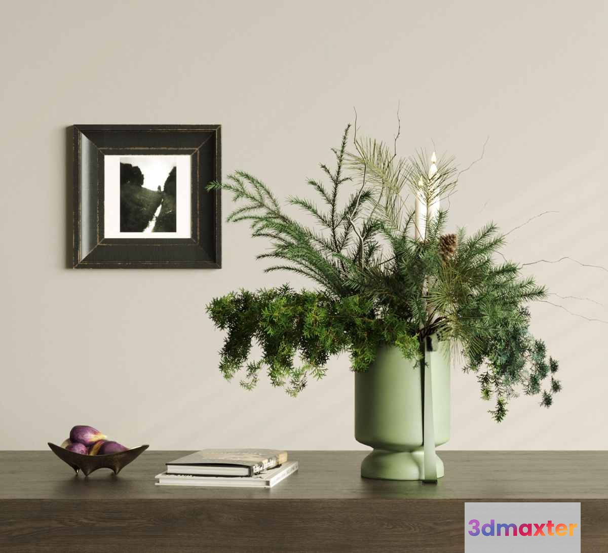 A Green Vase With A Floral Arrangement 3D Model - 8681 - CORONA Render
