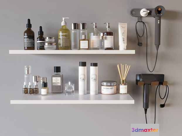 A Shelf With Various Beauty Products 3D Model - 1183 - VRAY Render