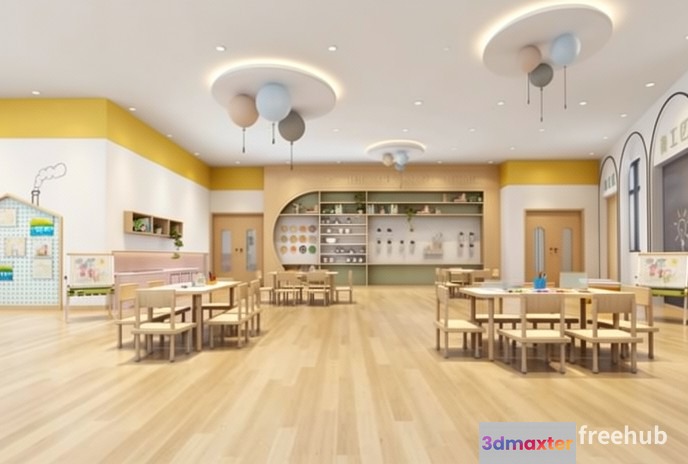 A Large Room With Tables And Chairs 3D Model - 22981 - VRAY Render