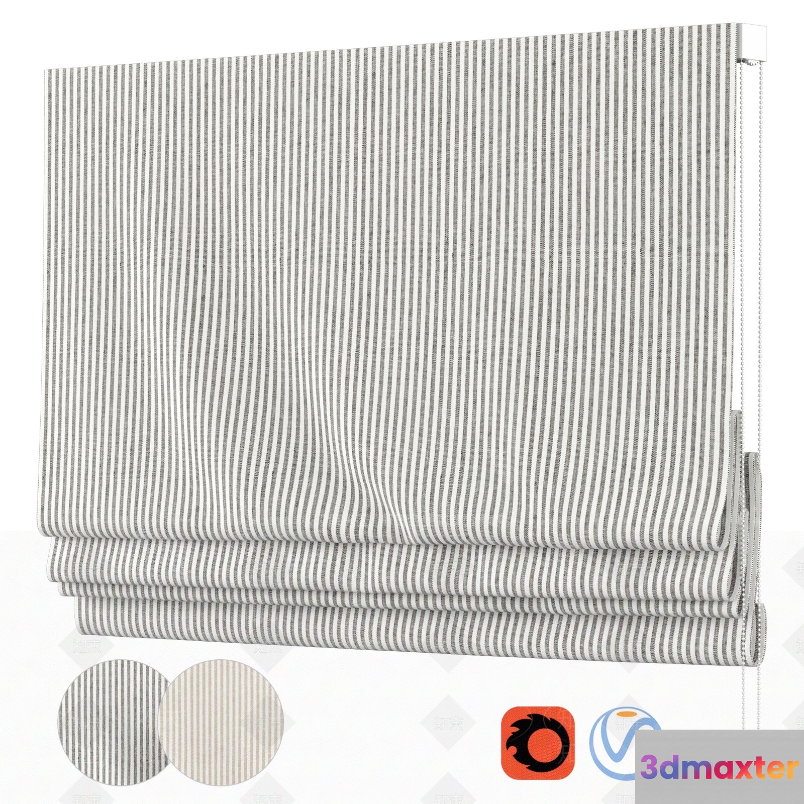 A Striped Curtain 3D Model - 10893 - VRAY Render