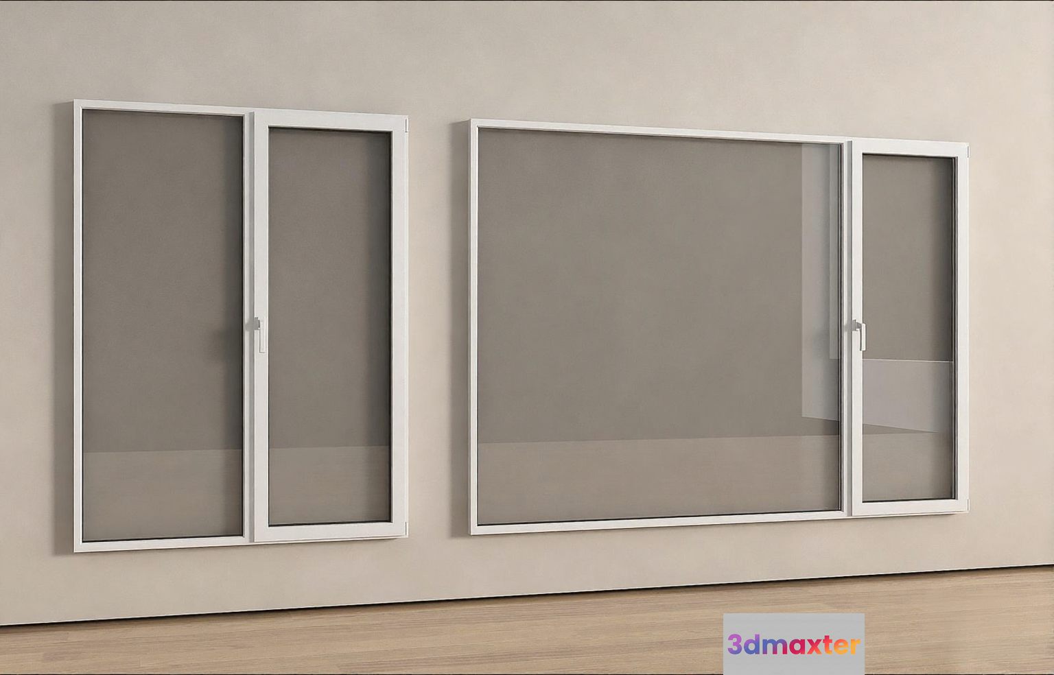 Two White Framed Windows With Gray Screens 3D Model - 12342 - VRAY Render
