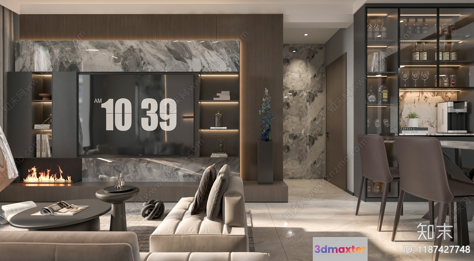 Modern Living Room 3D Model - 12385 - VRAY Render