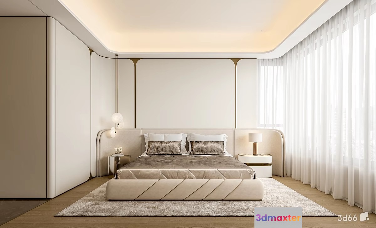 Modern Minimalist Bedroom 3D Model - 19743 - VRAY Render