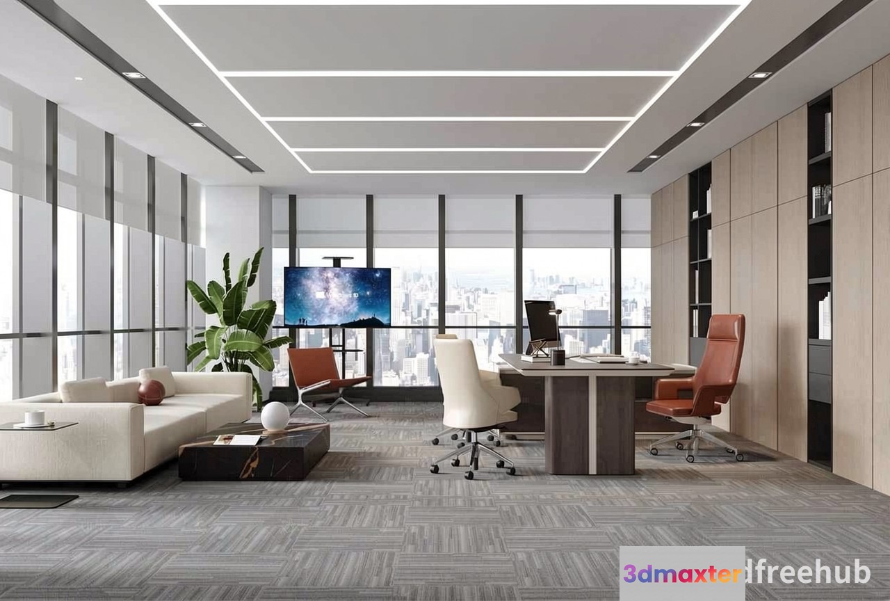 Modern Office Space 3D Model - 19369 - VRAY Render