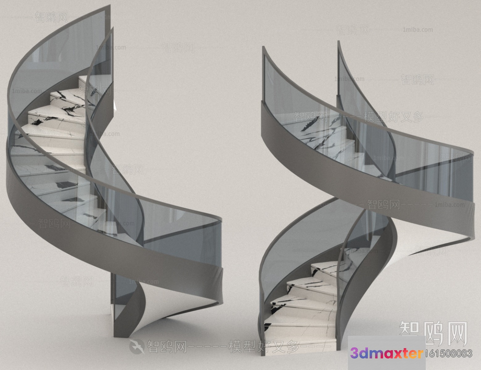 Spiral Staircase With Glass Railings 3D Model - 14042 - VRAY Render