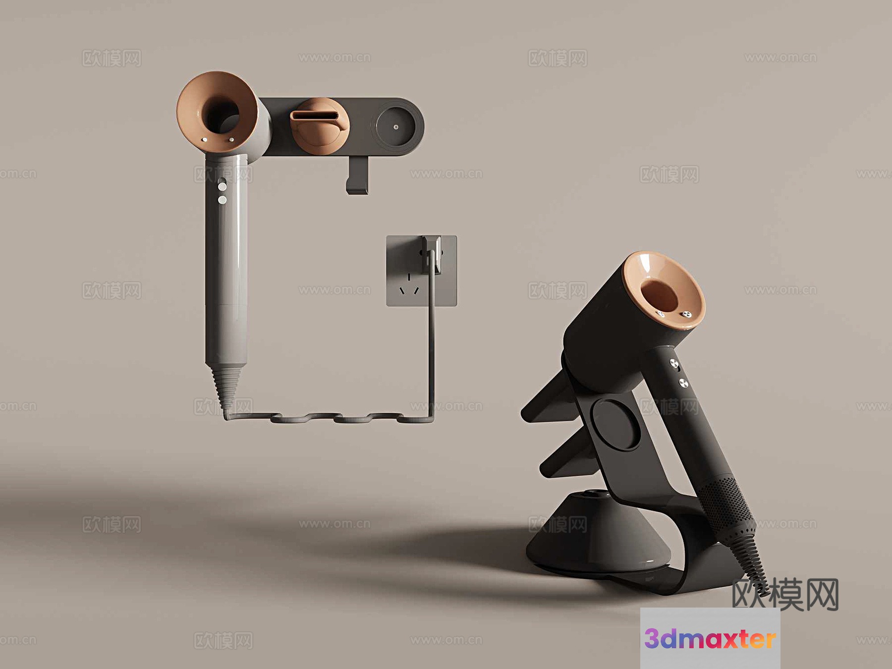 A Hair Dryer With A Stand 3D Model - 3413 - VRAY Render