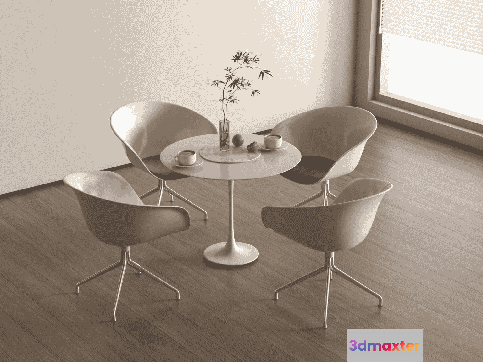A White Table With Four Chairs 3D Model - 15603 - VRAY Render