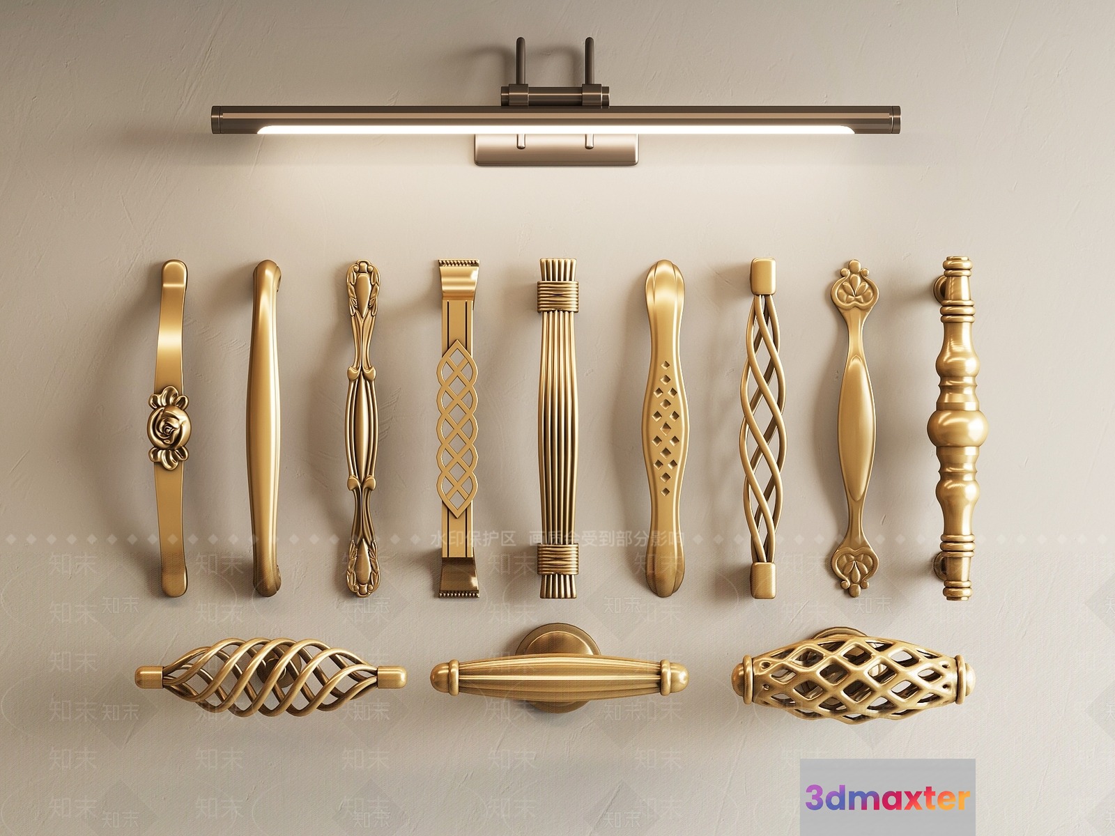 Gold Light Fixture 3D Model - 1073 - VRAY Render