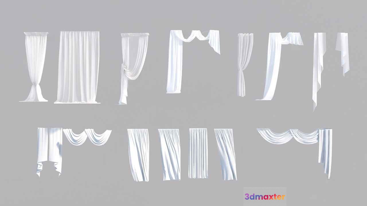 White Curtains 3D Model - 6437 - VRAY Render