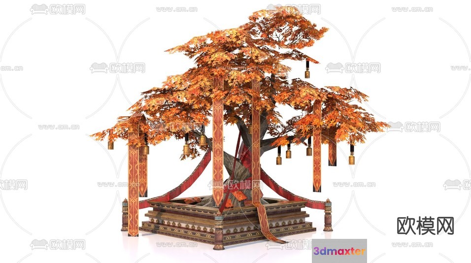 A Tree With Orange Leaves 3D Model - 17100 - VRAY Render