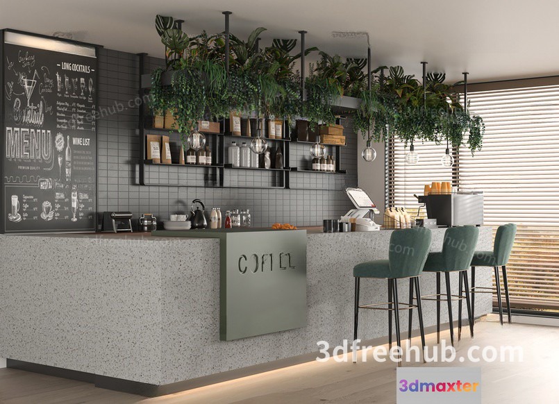 Modern Coffee Shop Interior 3D Model - 19669 - VRAY Render
