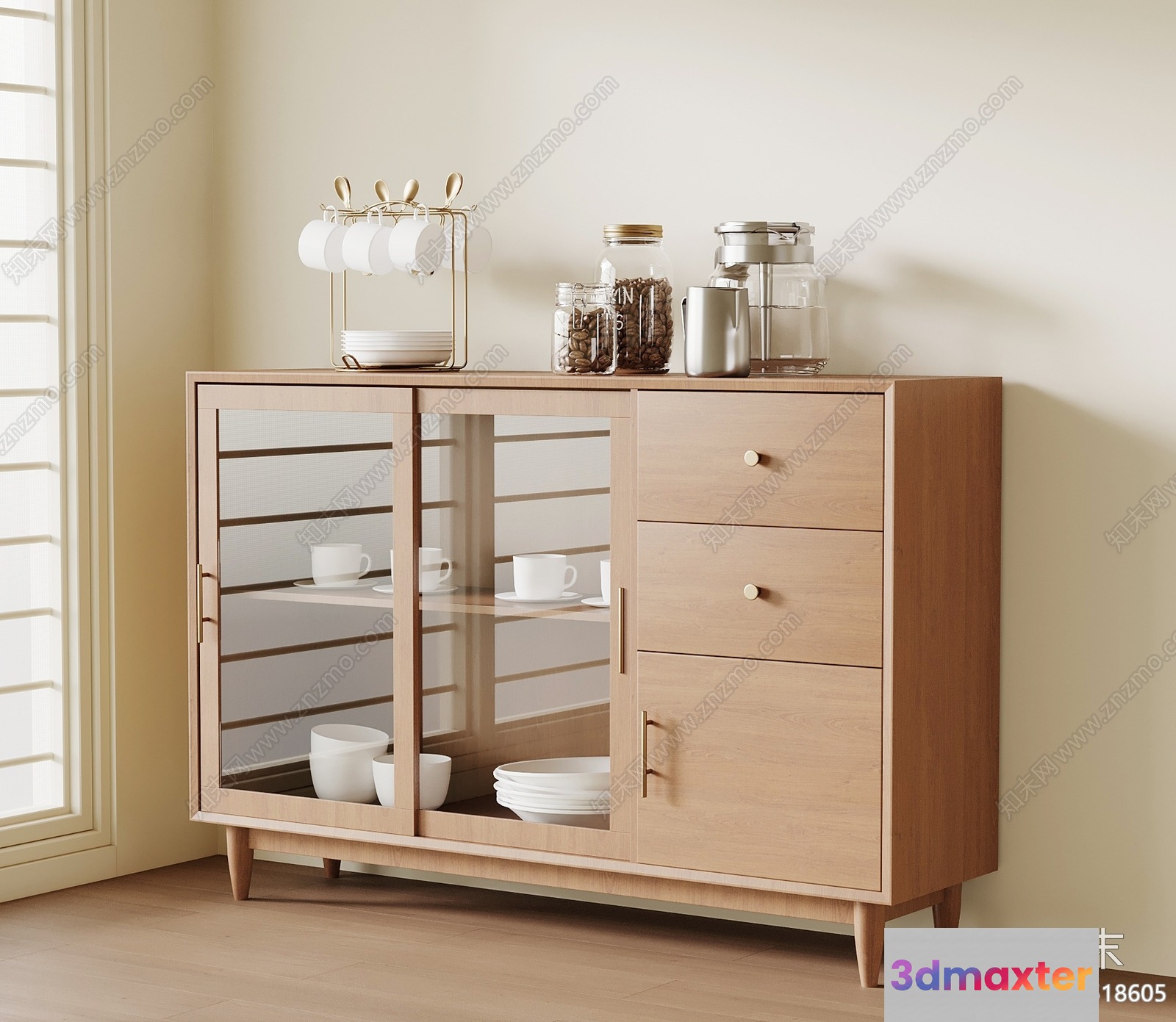Light Wooden Cabinet 3D Model - 14133 - VRAY Render