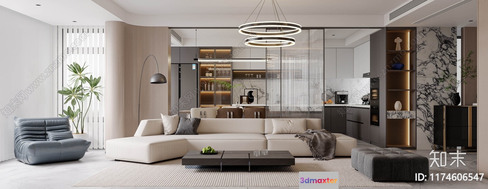 Modern Living Room 3D Model - 17417 - VRAY Render