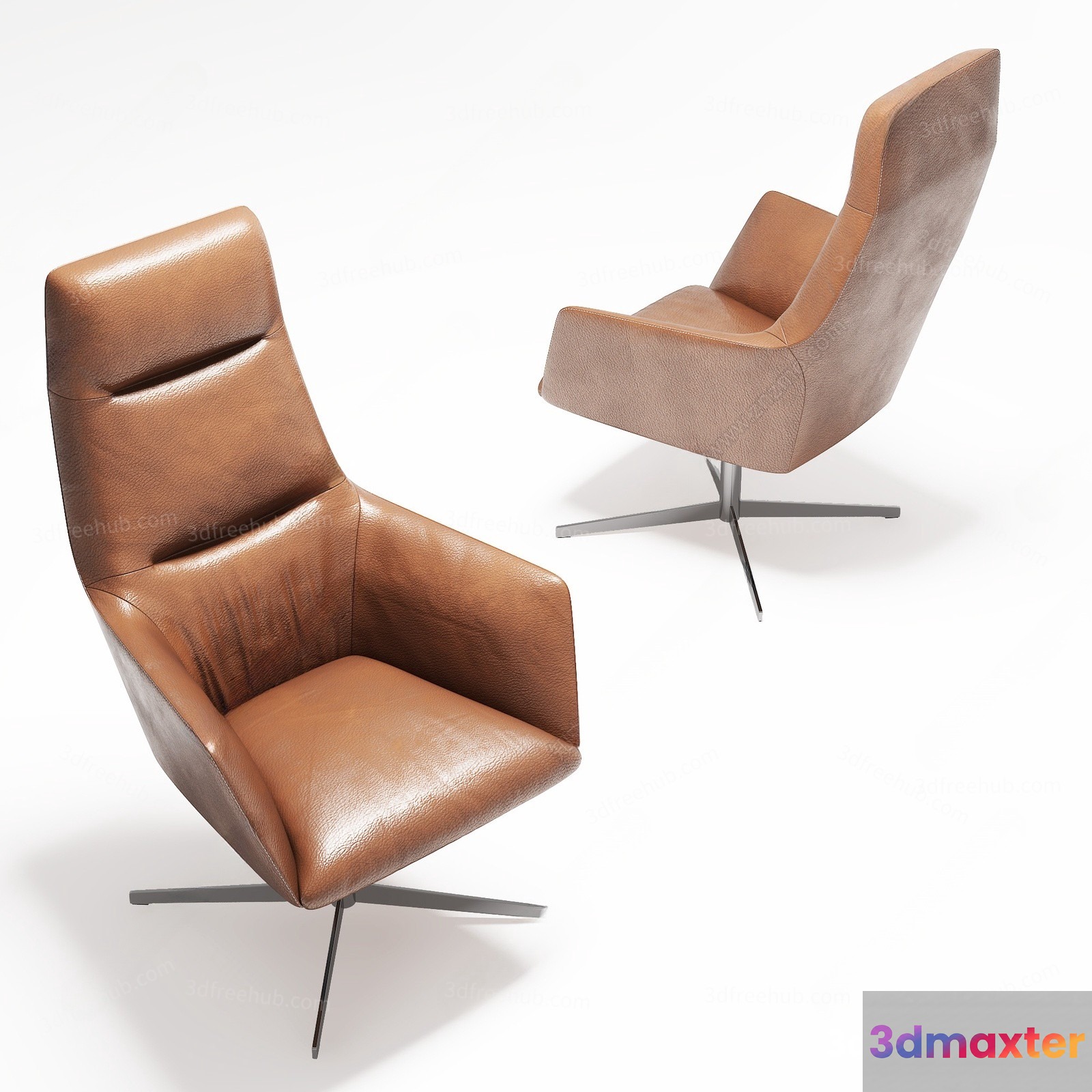 Modern Tan Leather Chairs 3D Model - 22533 - VRAY Render