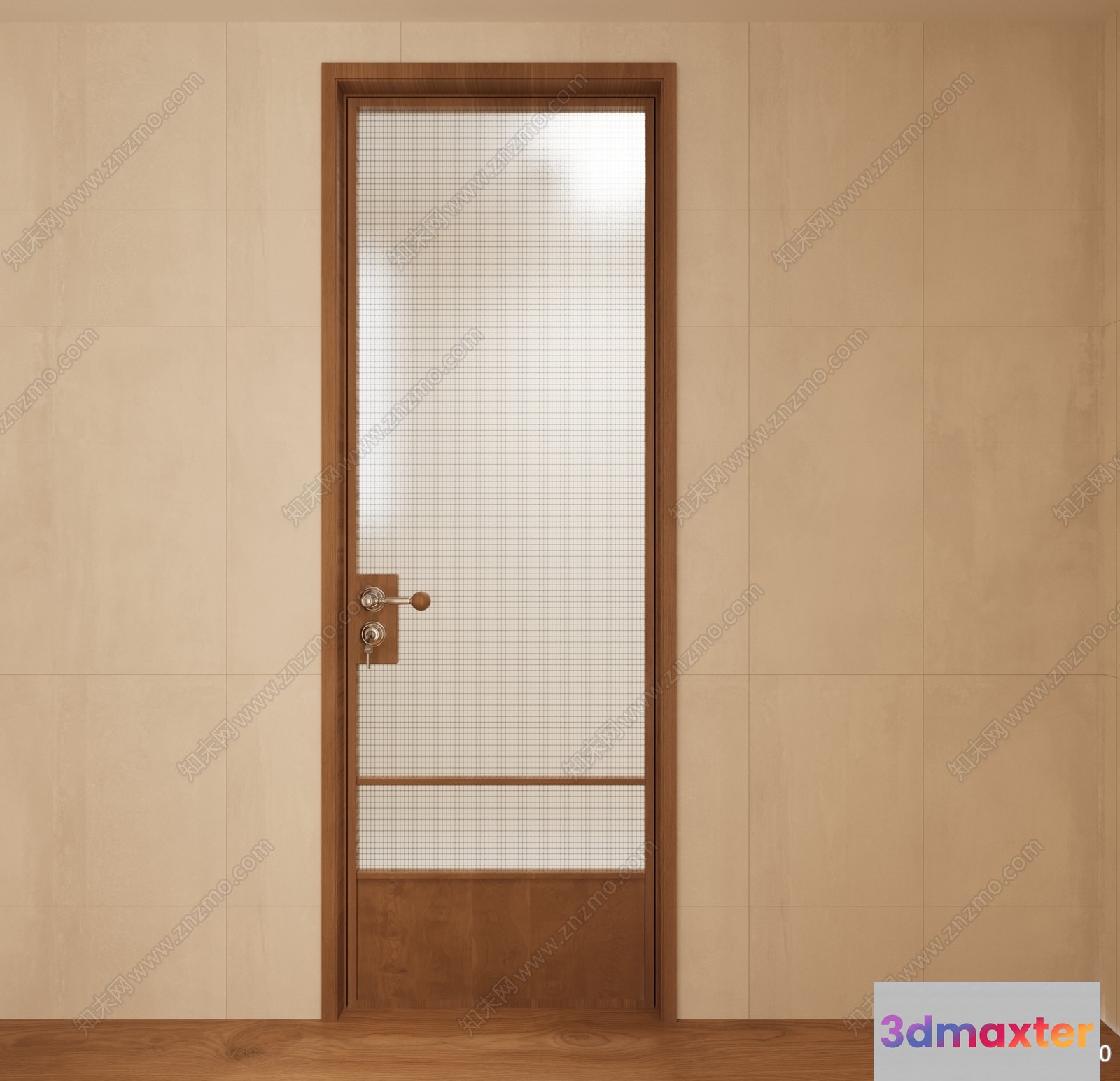A Wooden Door With A White Screen Door 3D Model - 11064 - VRAY Render