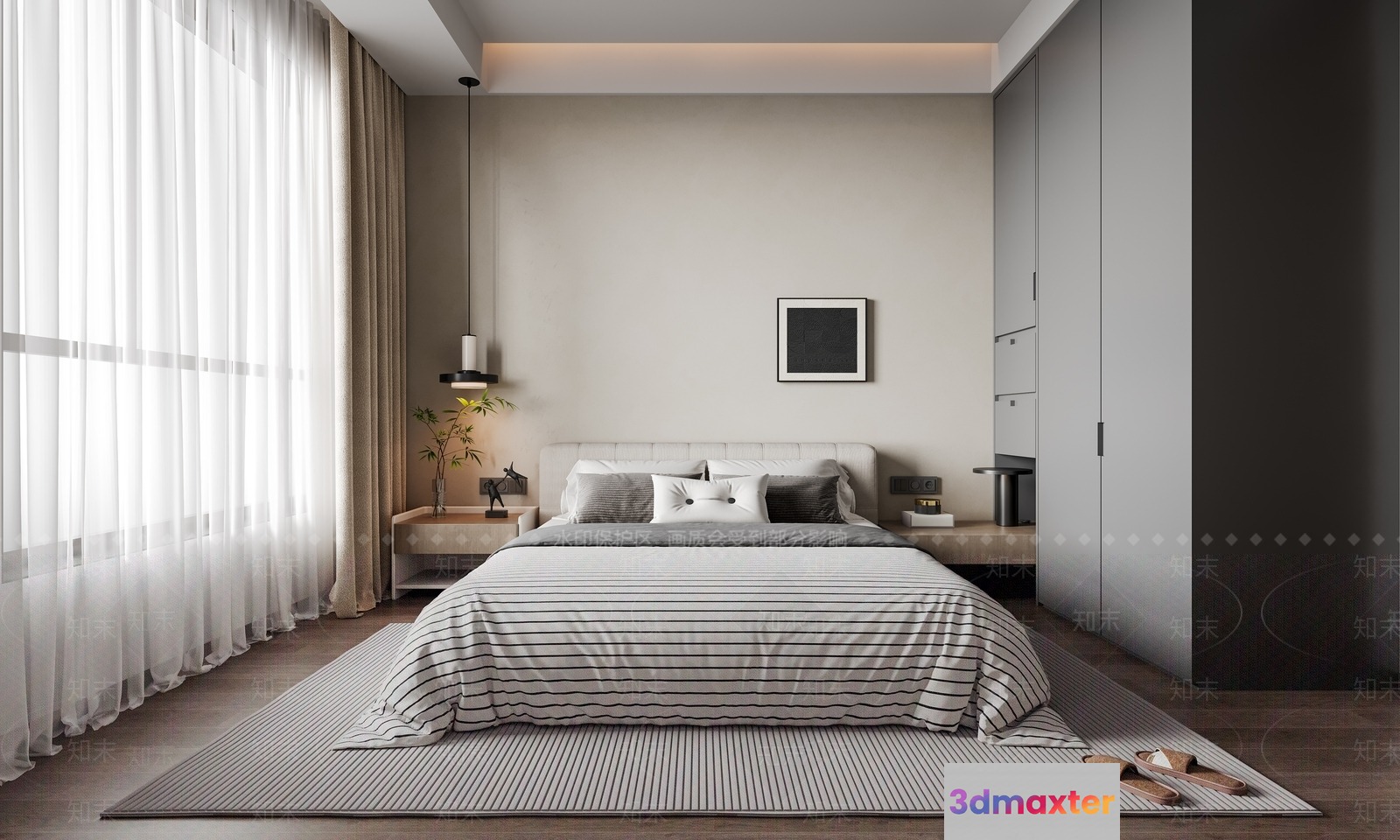 Modern Bed And Nightstands 3D Model - 3788 - VRAY Render