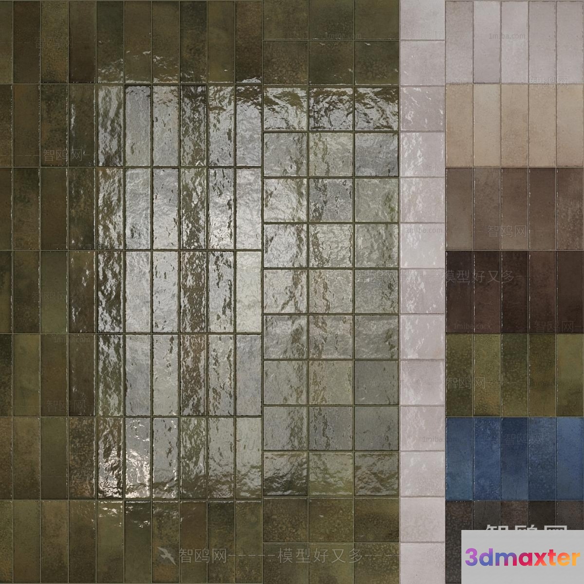 A Tile Wall With A Mix Of Brown And Gray Tiles 3D Model - 18003 - VRAY Render
