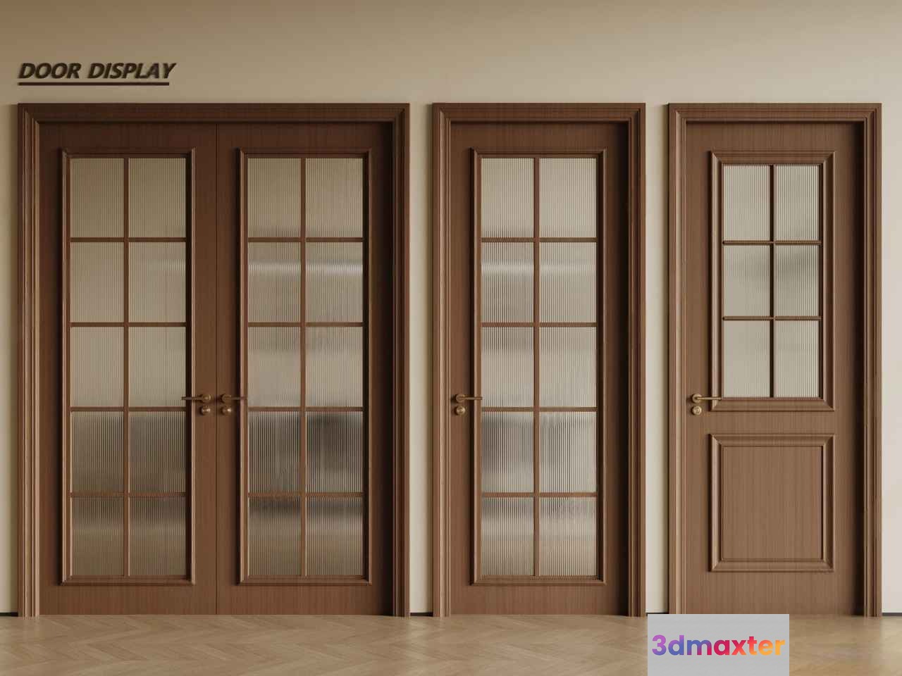 Three Wooden Doors With Glass Panels 3D Model - 1319 - VRAY Render