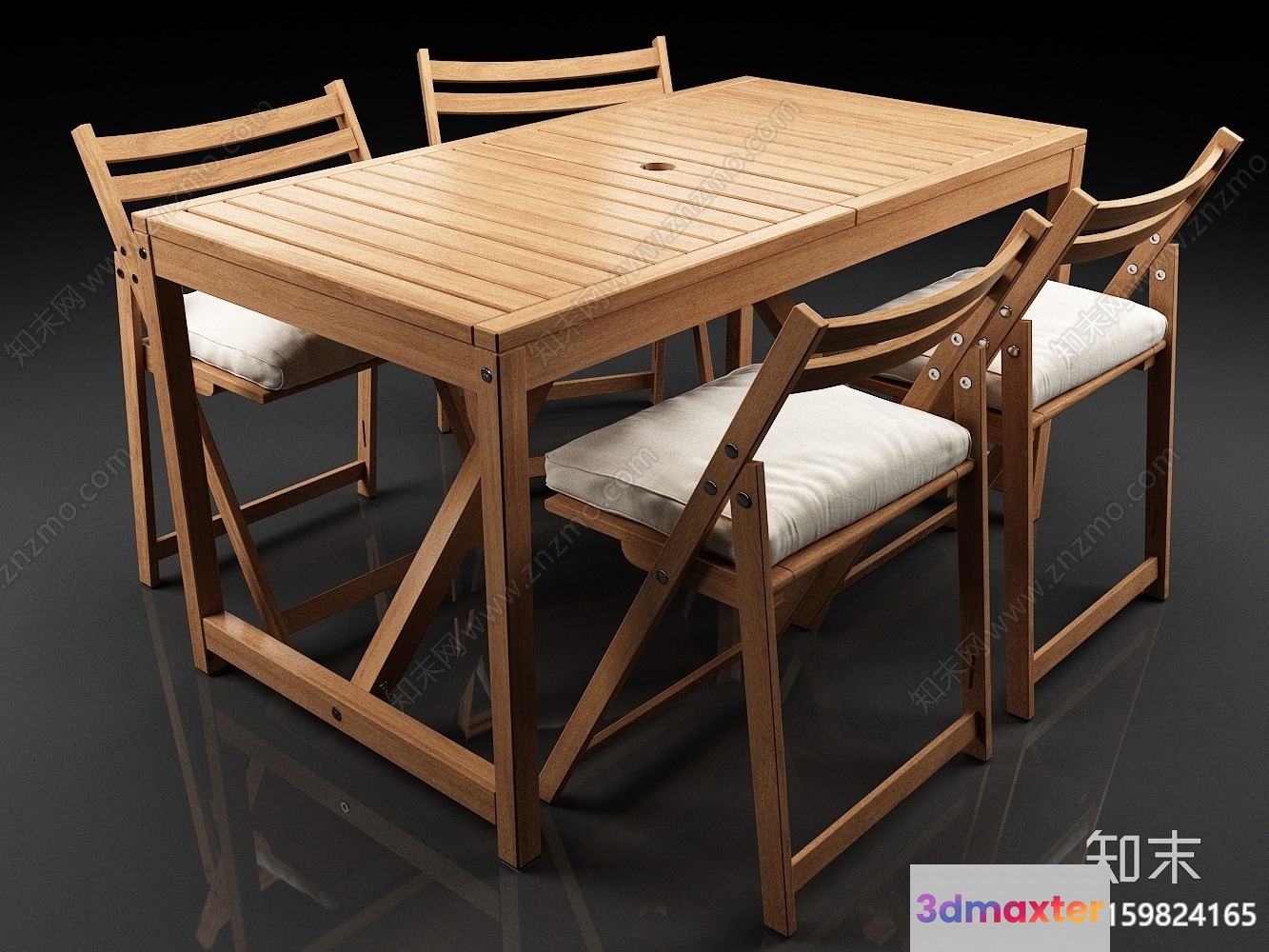 Wooden Dining Table 3D Model - 11458 - VRAY Render