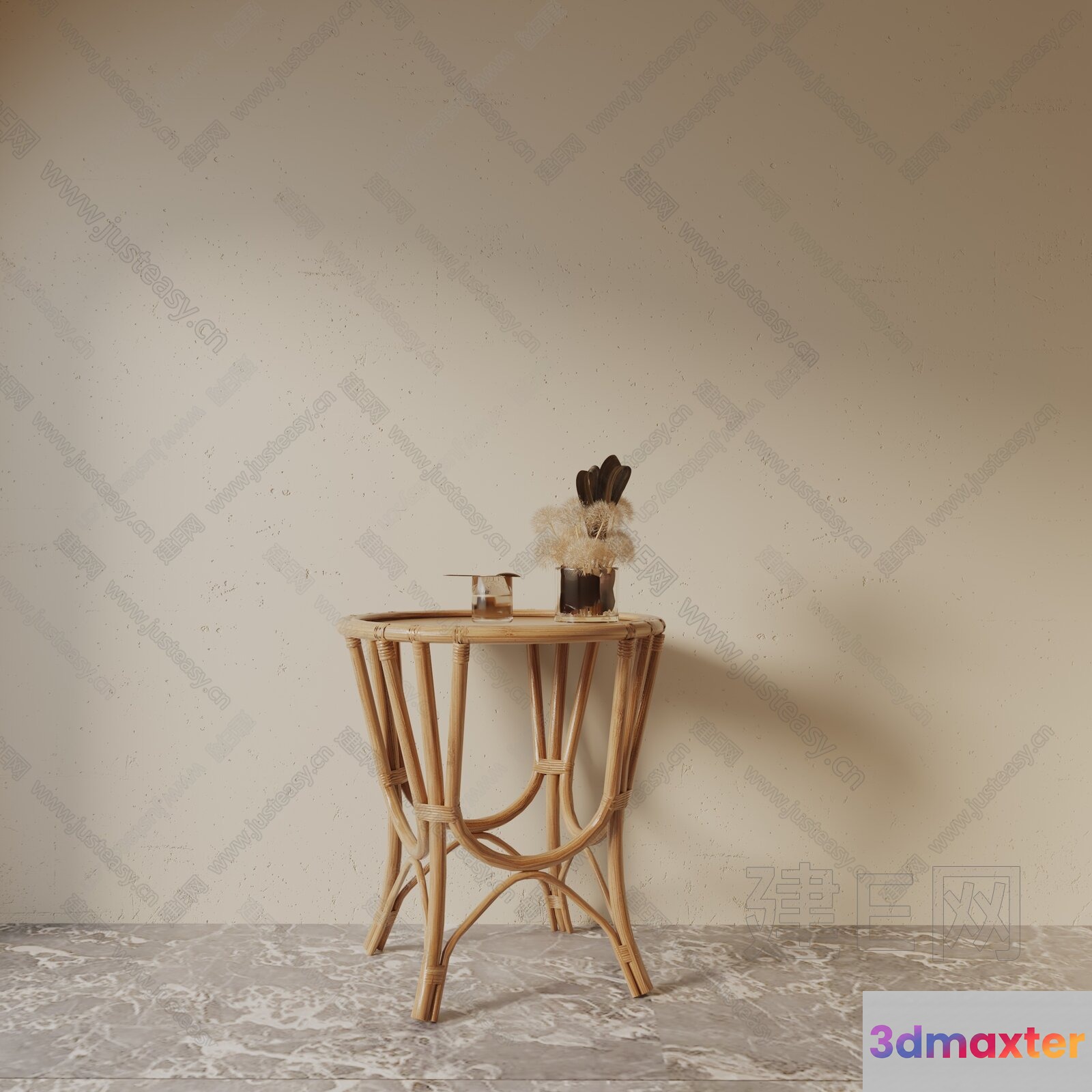 A Small Light-Colored Wicker Table 3D Model - 1910 - VRAY Render