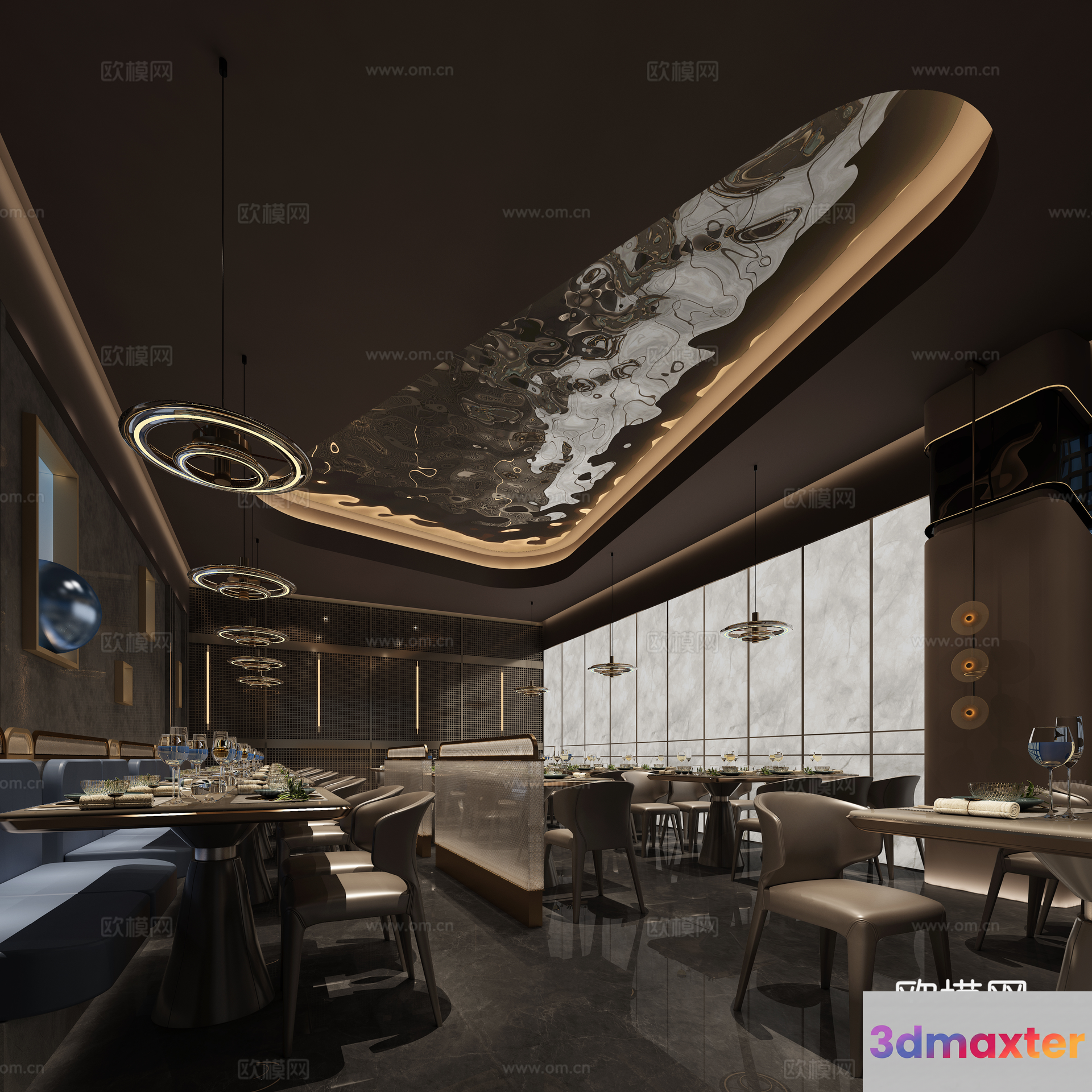Modern Restaurant Interior 3D Model - 9464 - VRAY Render