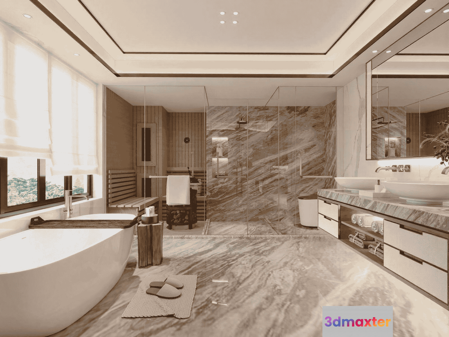 Modern Marble Bathroom 3D Model - 11359 - VRAY Render