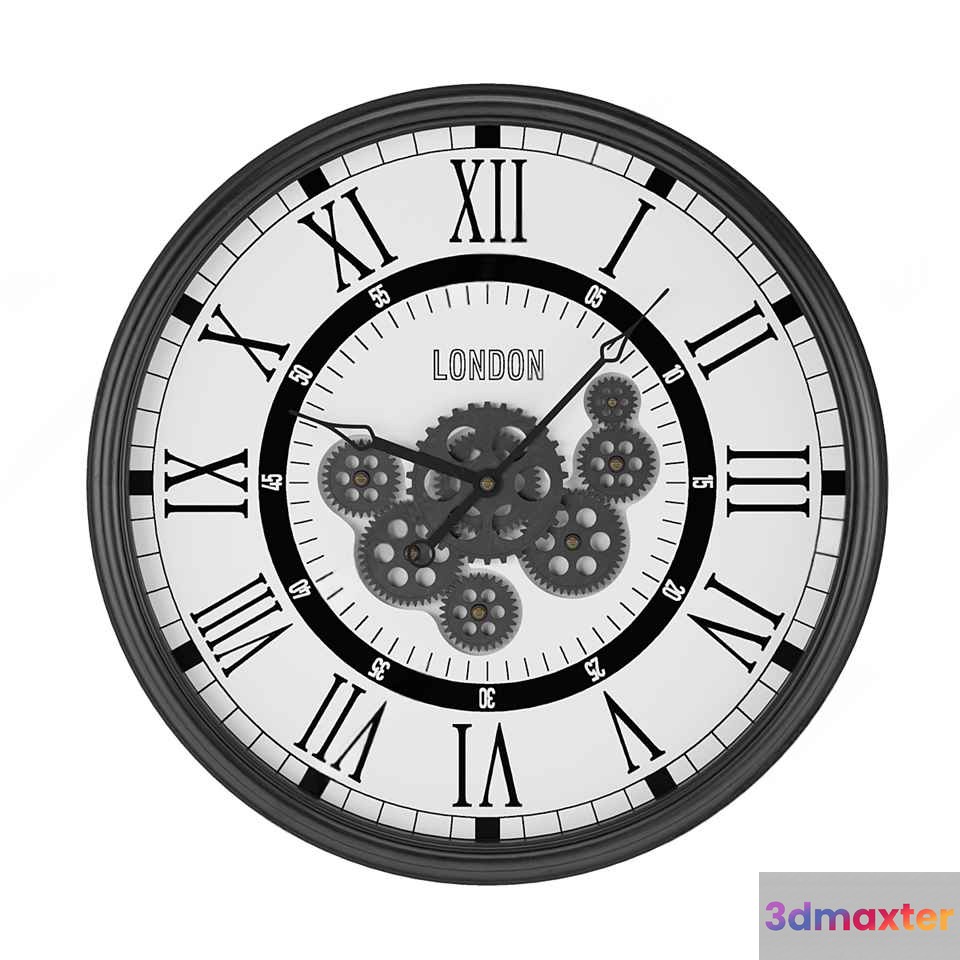 Black And White Clock 3D Model - 13372 - VRAY Render