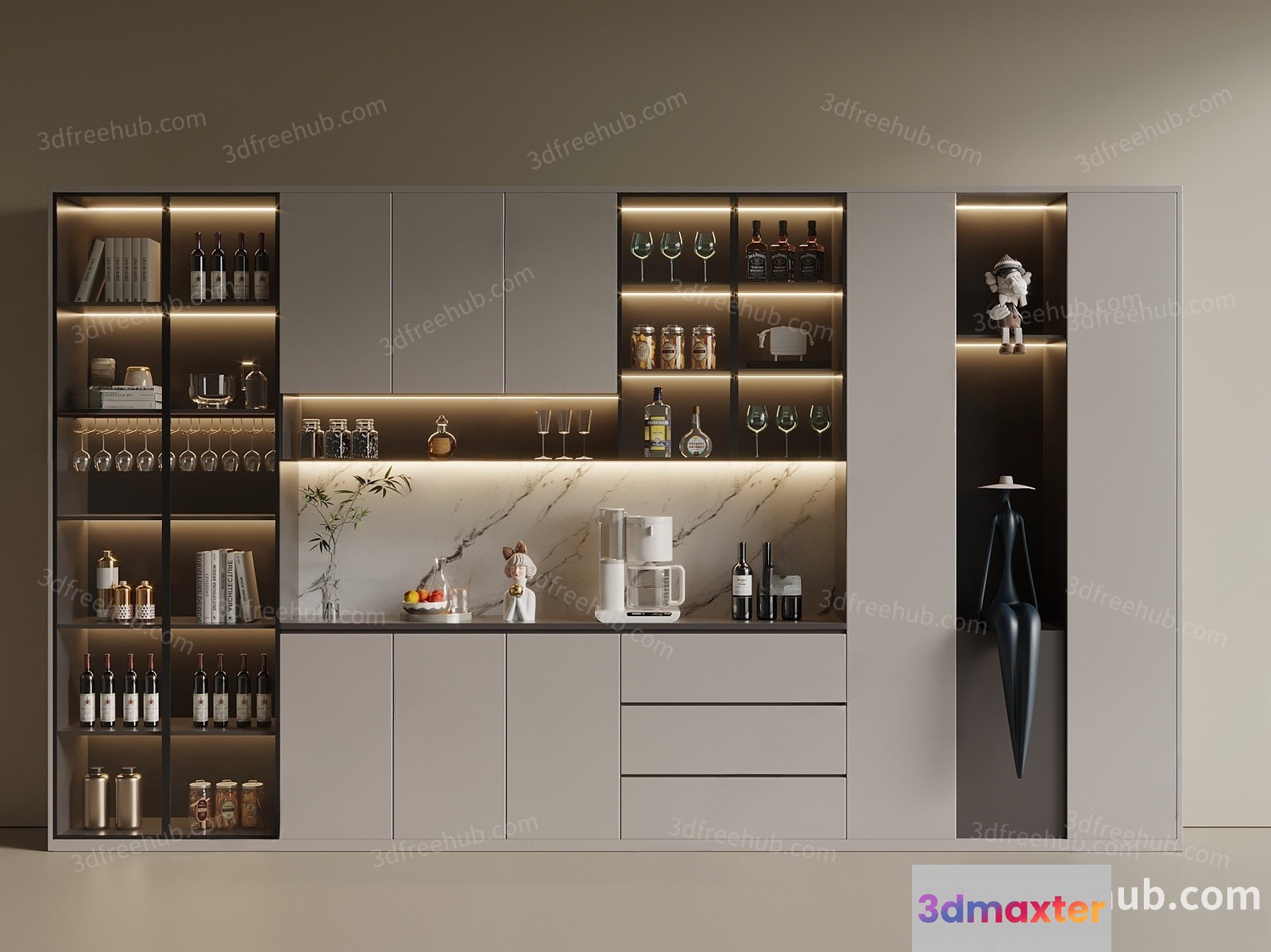 Modern Kitchen With Shelves 3D Model - 19607 - VRAY Render