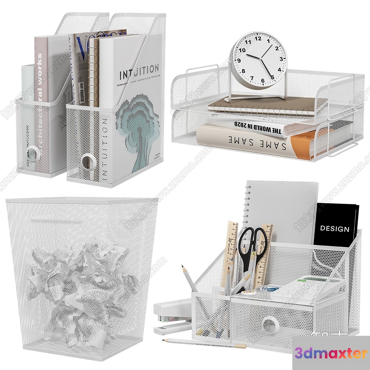 White Metal Desk Accessories 3D Model - 2917 - VRAY Render