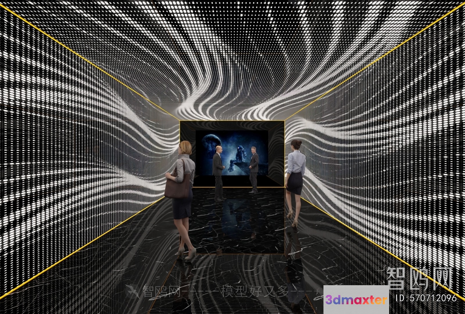 A Futuristic Hallway With A Digital Tunnel 3D Model - 20221 - VRAY Render