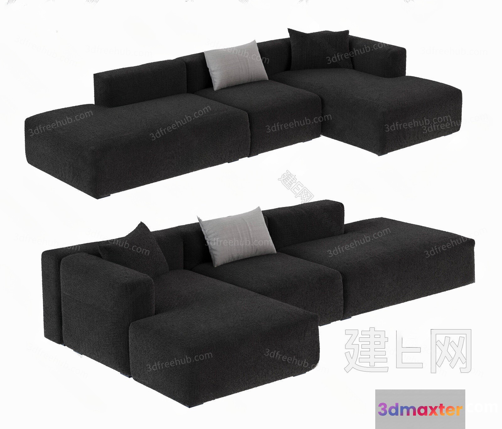 A Black Couch 3D Model - 20859 - VRAY Render