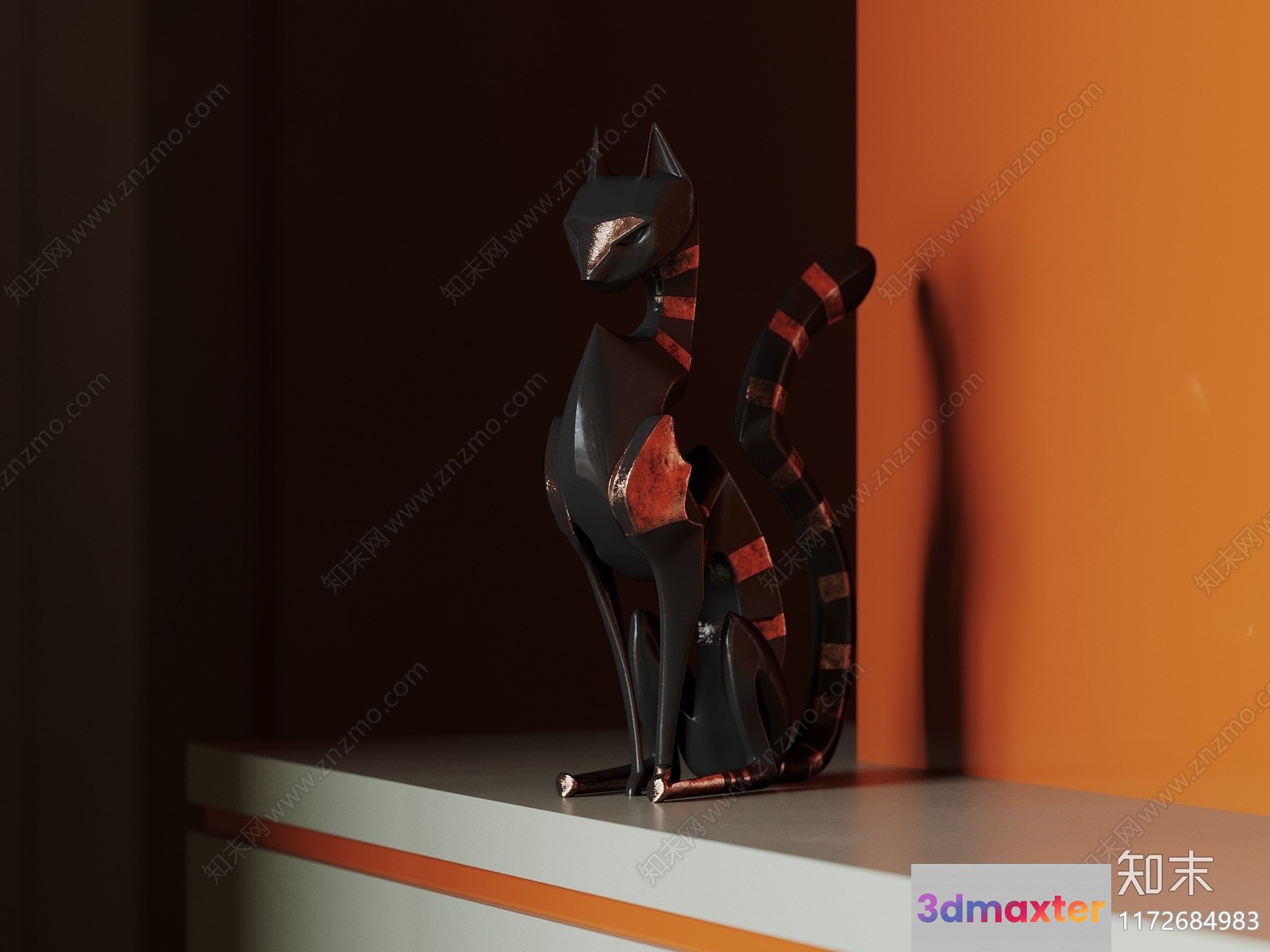 A 3D Rendering Of A Black Cat With Copper Accents 3D Model - 14826 - CORONA Render