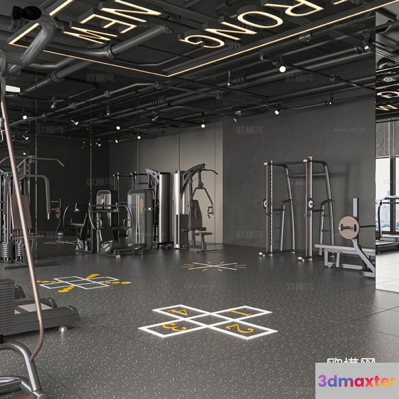 A Gym With A Modern Industrial-Style Aesthetic 3D Model - 17077 - VRAY Render